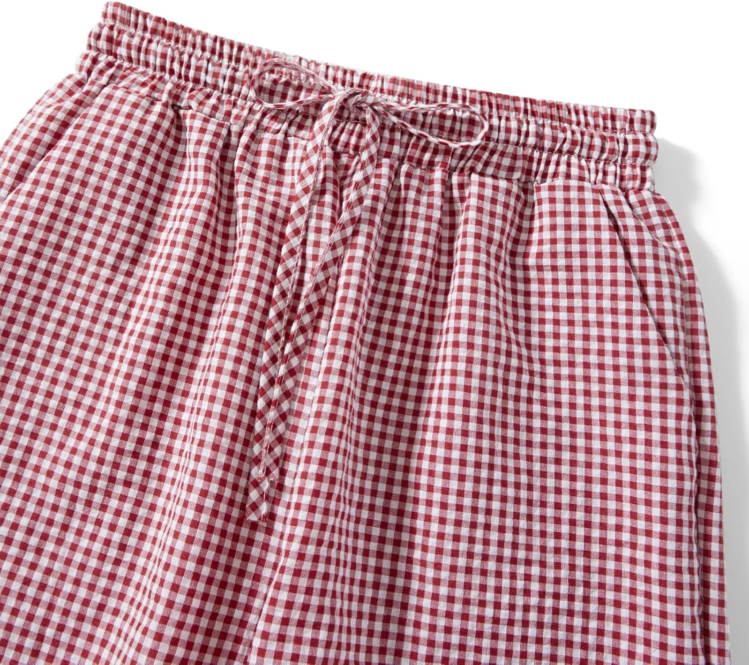 Women Plaid Striped Pants Elastic Waist Wide Leg Gingham Plaid Print Pajama Pants Casual Lounge Trousers