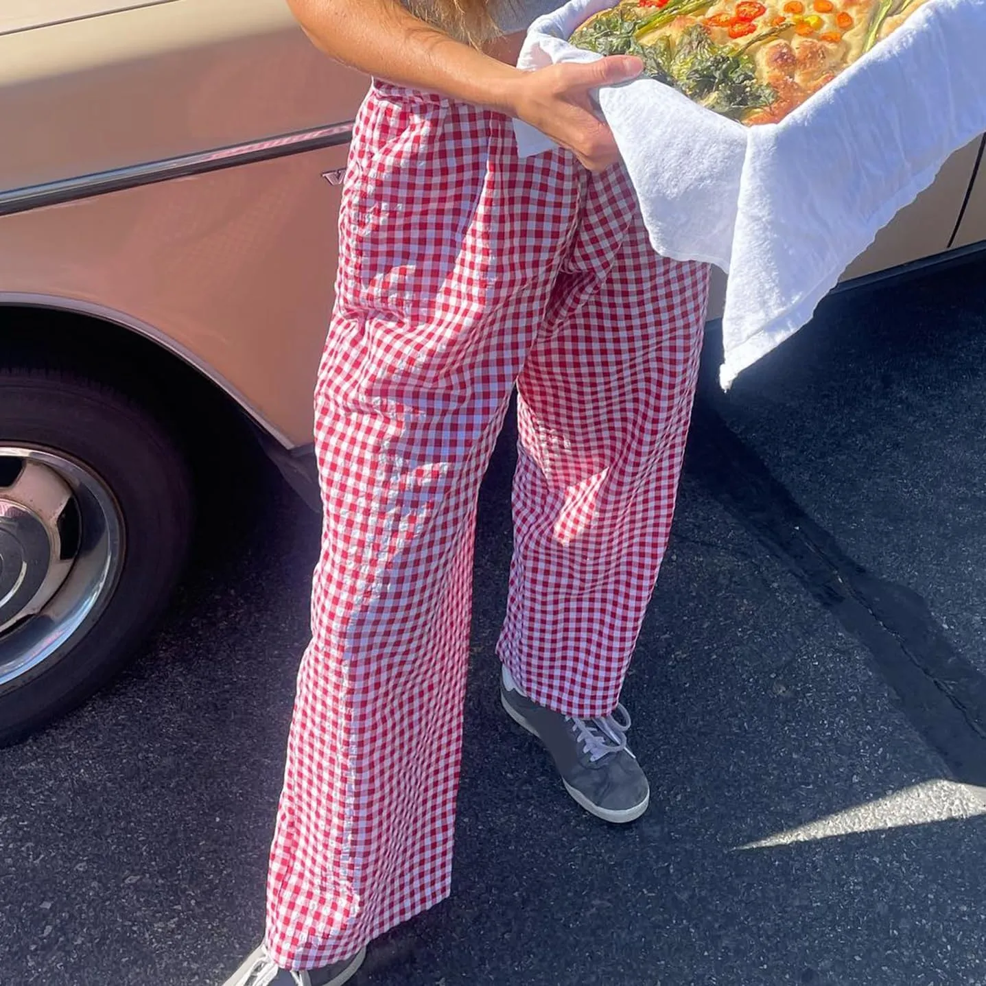 Women Plaid Striped Pants Elastic Waist Wide Leg Gingham Plaid Print Pajama Pants Casual Lounge Trousers