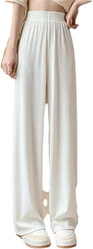 Women Summer Fashion Ice Silk Wide Leg Pants Baggy Thin Chiffon High Waist Saggy Loose Straight Casual Trousers