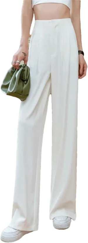 Women Summer Soft High Waist Wide-Leg Pants Casual Thin Suit Trousers