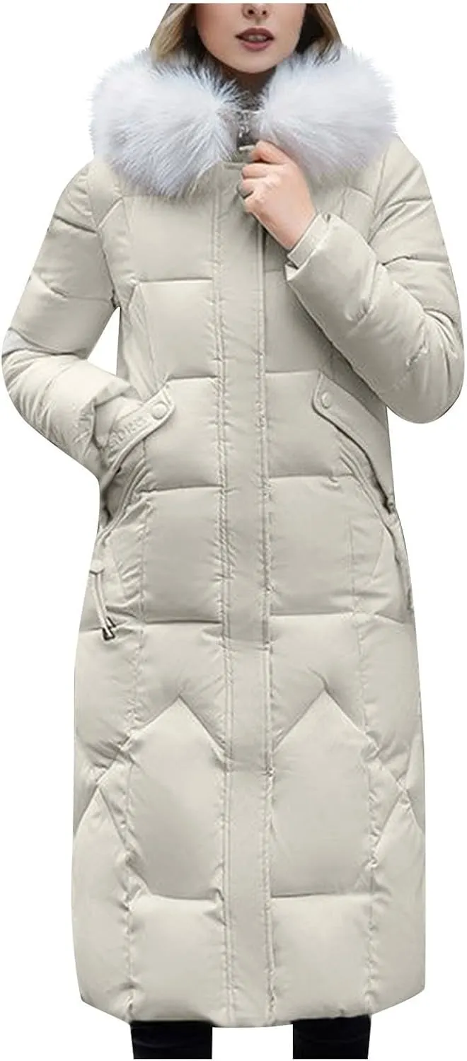 Women Winter Down Puffer Coat Warm Thicken Hooded Long Outwear Down Jacket With Pockets Plus Size Outerwear Jackets