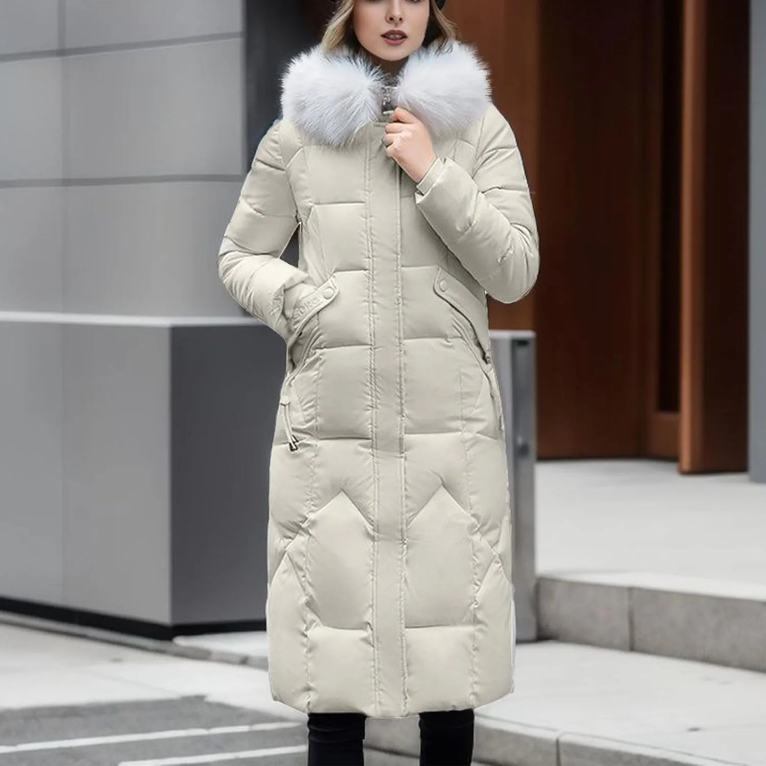 Women Winter Down Puffer Coat Warm Thicken Hooded Long Outwear Down Jacket With Pockets Plus Size Outerwear Jackets