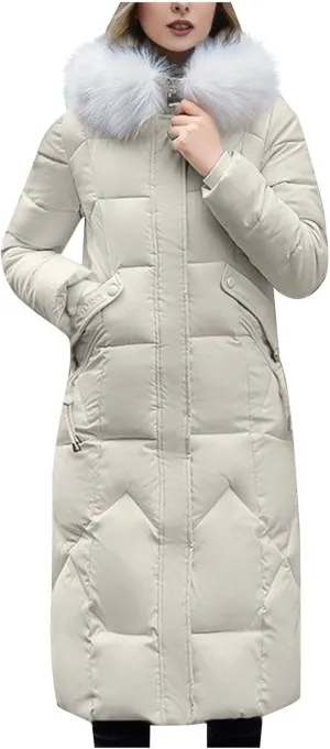 Women Winter Down Puffer Coat Warm Thicken Hooded Long Outwear Down Jacket With Pockets Plus Size Outerwear Jackets