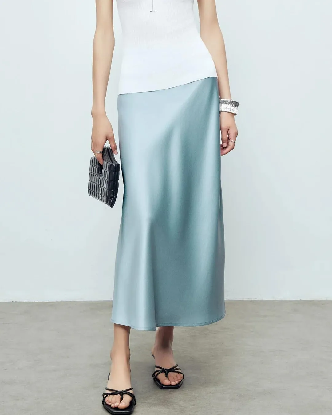 Women's 100% 22 Momme Silk Maxi Skirt-Fashionable, Comfortable, and Versatile