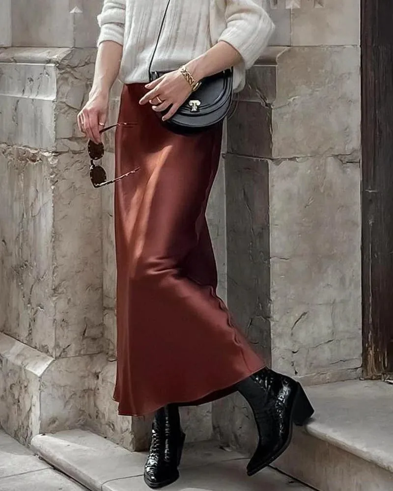 Women's 100% 22 Momme Silk Maxi Skirt-Fashionable, Comfortable, and Versatile