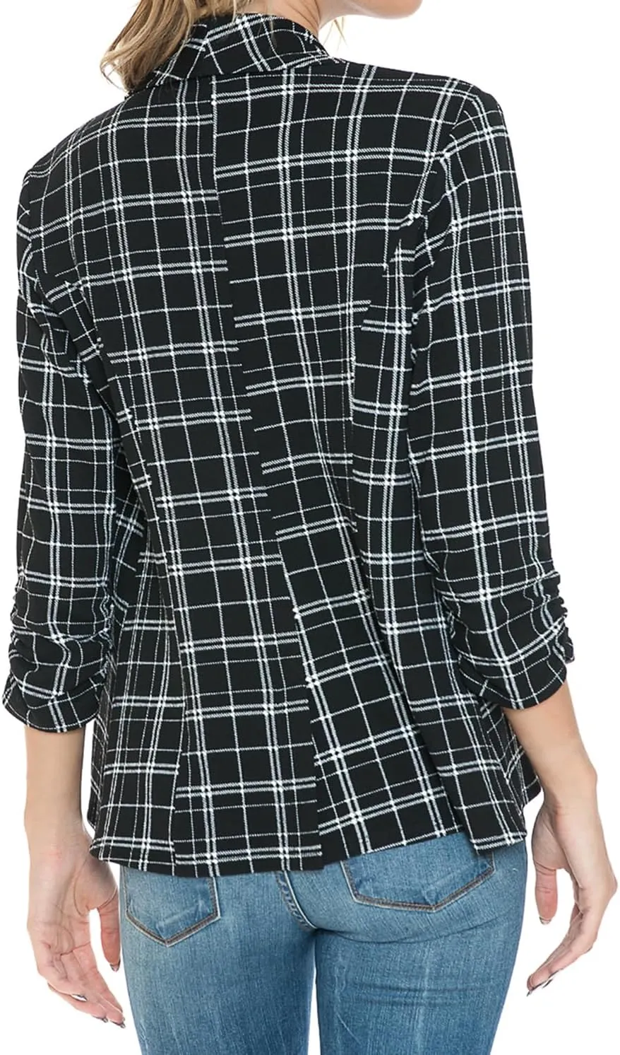 Women's 3/4 Ruched Sleeve Lightweight Work Office Blazer Jacket (S-3XL)