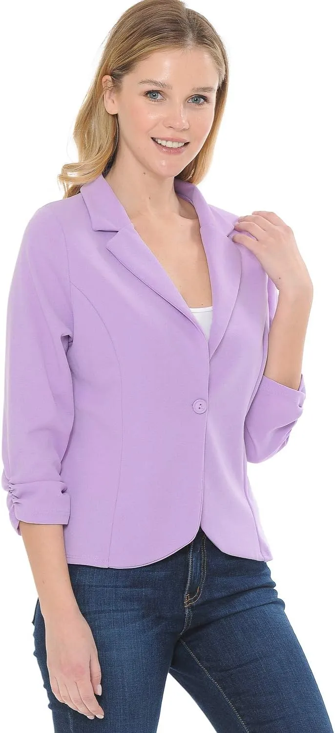 Women's 3/4 Sleeve Lightweight Casual Work Knit Blazer Jacket (S-3XL)