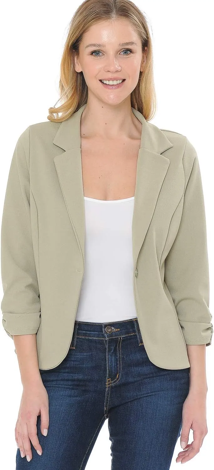Women's 3/4 Sleeve Lightweight Casual Work Knit Blazer Jacket (S-3XL)