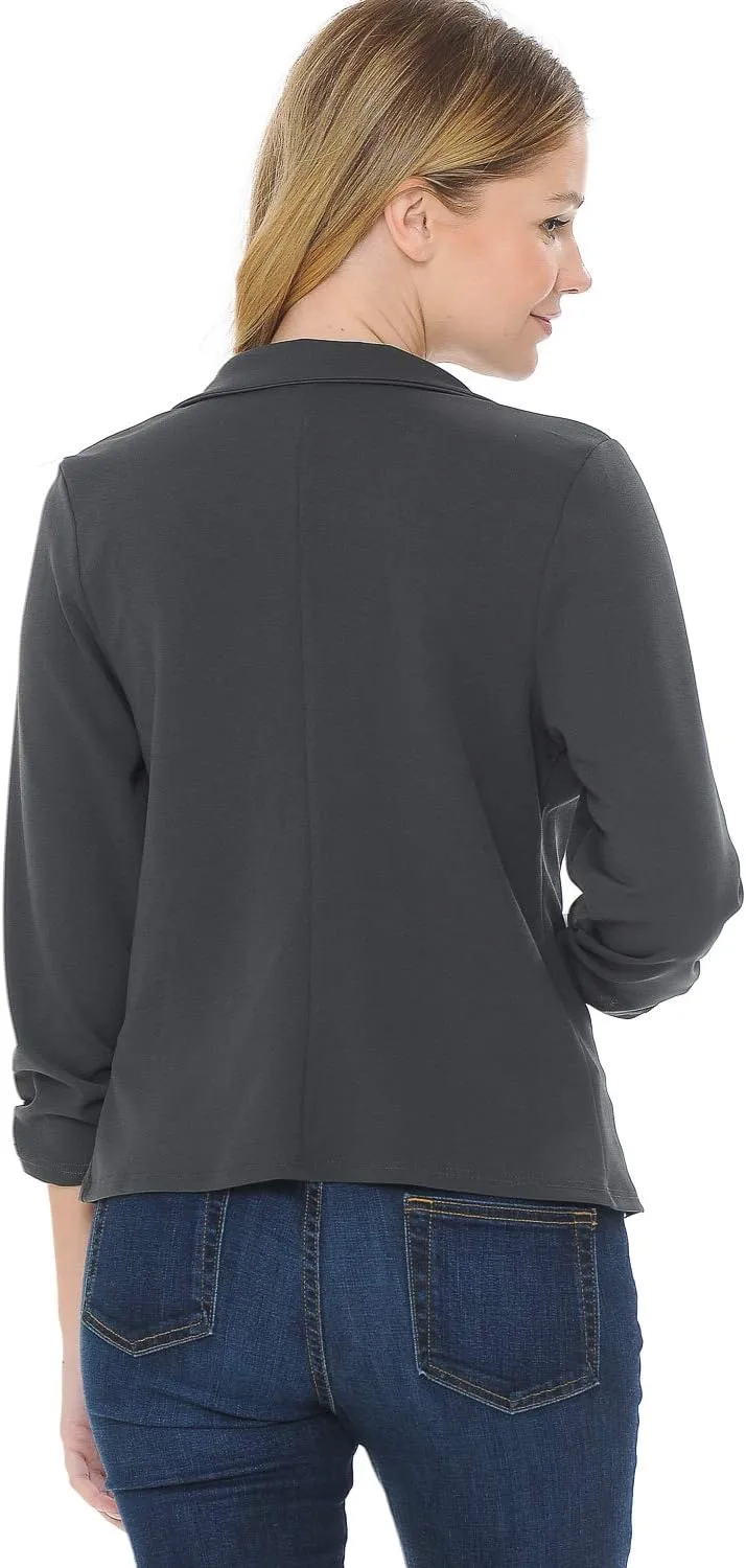 Women's 3/4 Sleeve Lightweight Casual Work Knit Blazer Jacket (S-3XL)