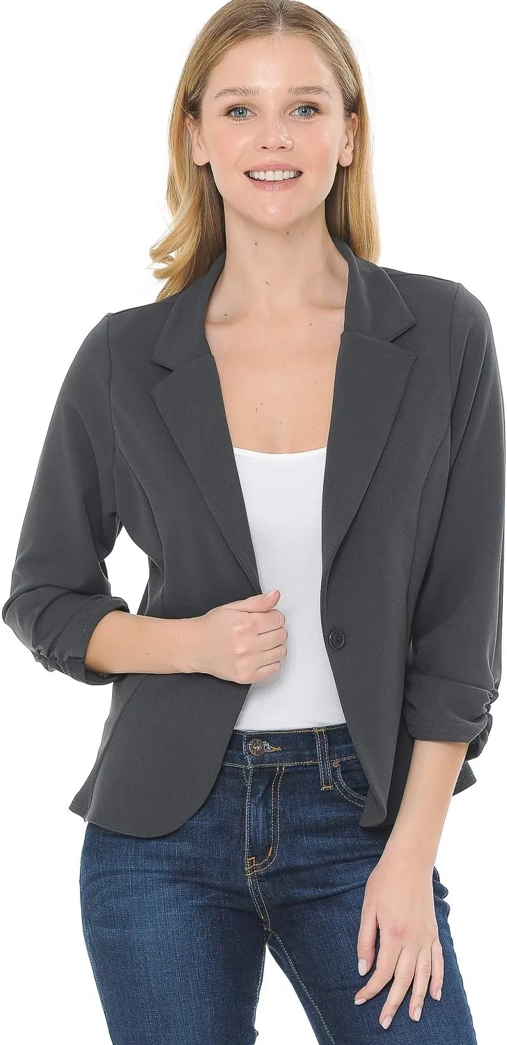 Women's 3/4 Sleeve Lightweight Casual Work Knit Blazer Jacket (S-3XL)