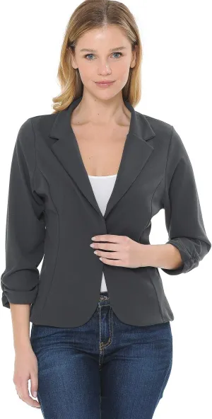 Women's 3/4 Sleeve Lightweight Casual Work Knit Blazer Jacket (S-3XL)