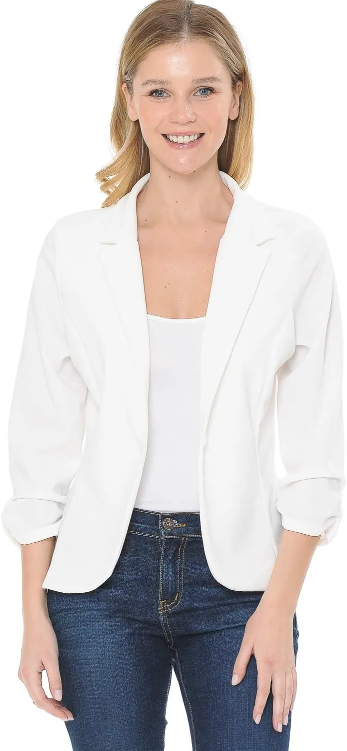 Women's 3/4 Sleeve Lightweight Casual Work Knit Blazer Jacket (S-3XL)