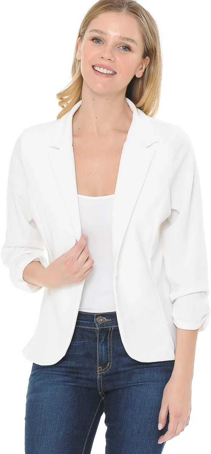Women's 3/4 Sleeve Lightweight Casual Work Knit Blazer Jacket (S-3XL)