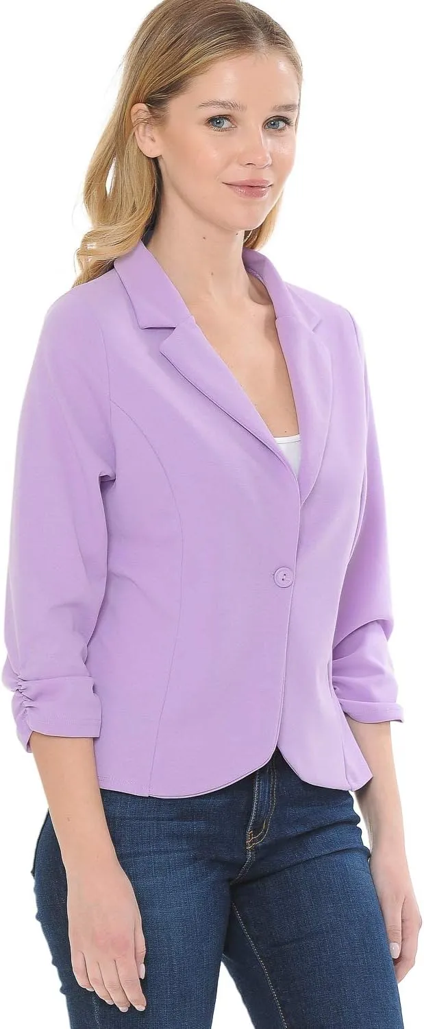 Women's 3/4 Sleeve Lightweight Casual Work Knit Blazer Jacket (S-3XL)