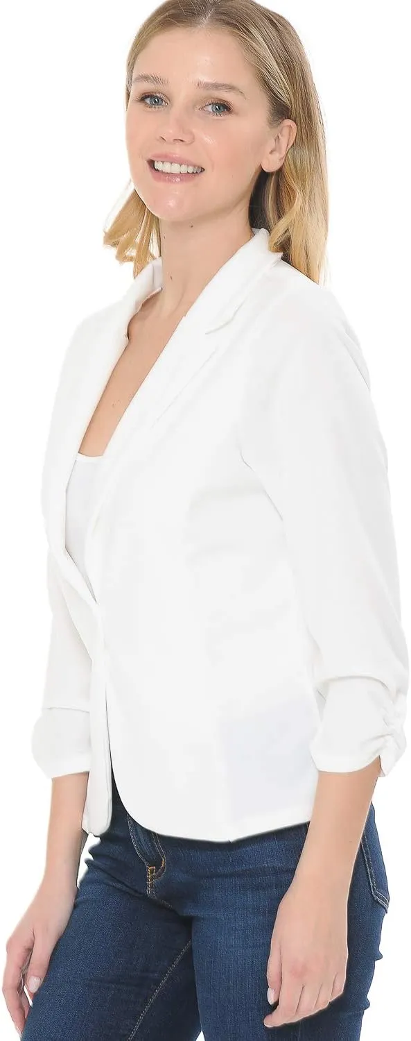 Women's 3/4 Sleeve Lightweight Casual Work Knit Blazer Jacket (S-3XL)