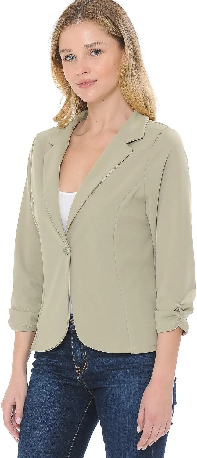 Women's 3/4 Sleeve Lightweight Casual Work Knit Blazer Jacket (S-3XL)