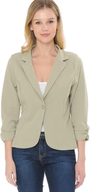 Women's 3/4 Sleeve Lightweight Casual Work Knit Blazer Jacket (S-3XL)
