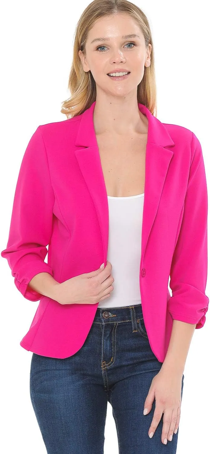 Women's 3/4 Sleeve Lightweight Casual Work Knit Blazer Jacket (S-3XL)