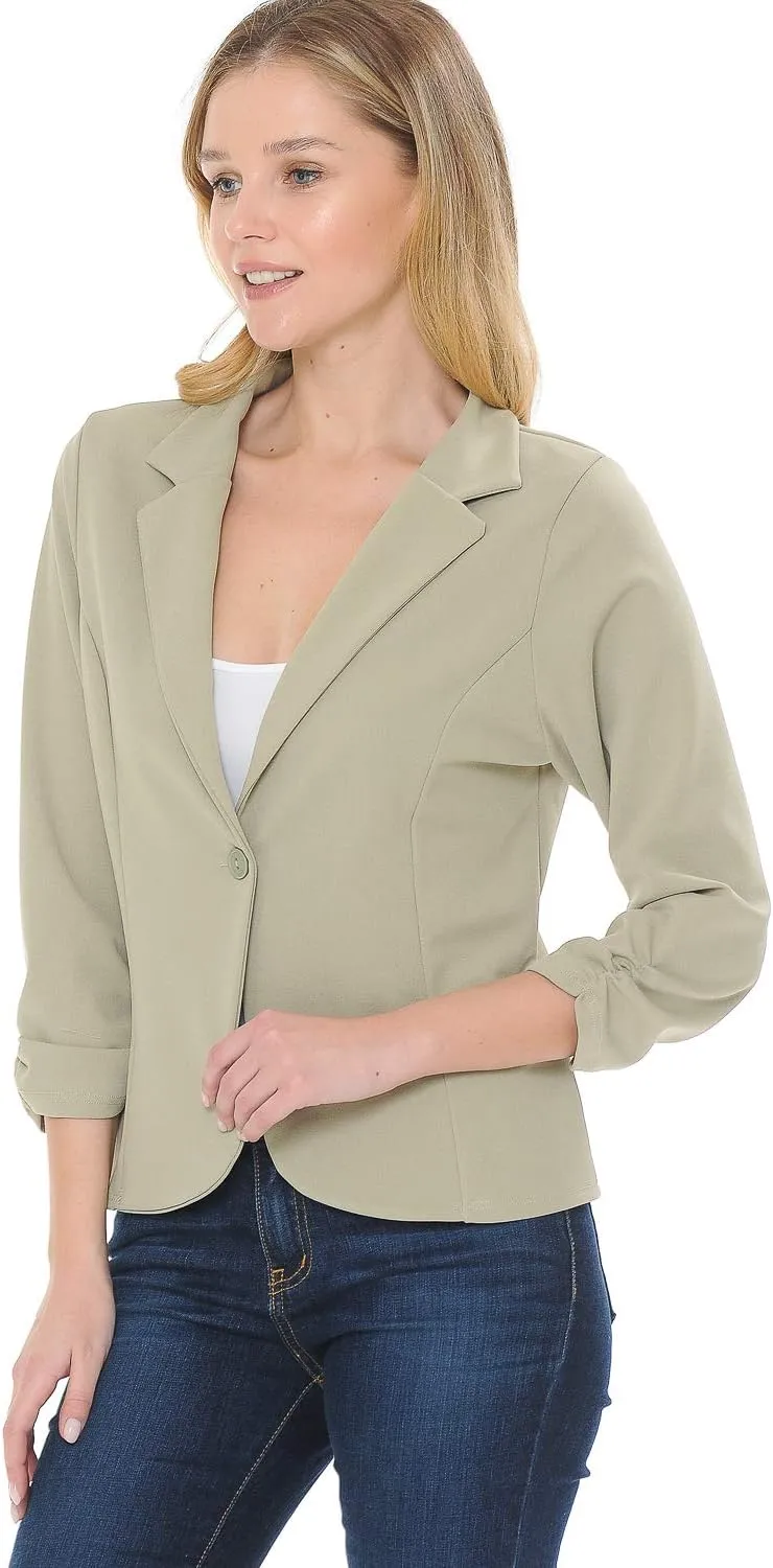 Women's 3/4 Sleeve Lightweight Casual Work Knit Blazer Jacket (S-3XL)