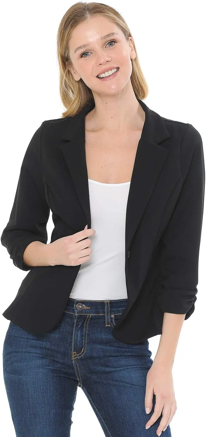 Women's 3/4 Sleeve Lightweight Casual Work Knit Blazer Jacket (S-3XL)