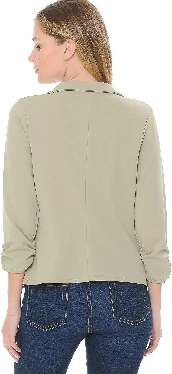 Women's 3/4 Sleeve Lightweight Casual Work Knit Blazer Jacket (S-3XL)