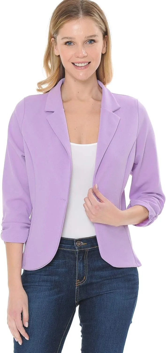 Women's 3/4 Sleeve Lightweight Casual Work Knit Blazer Jacket (S-3XL)