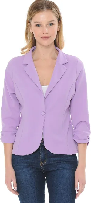 Women's 3/4 Sleeve Lightweight Casual Work Knit Blazer Jacket (S-3XL)