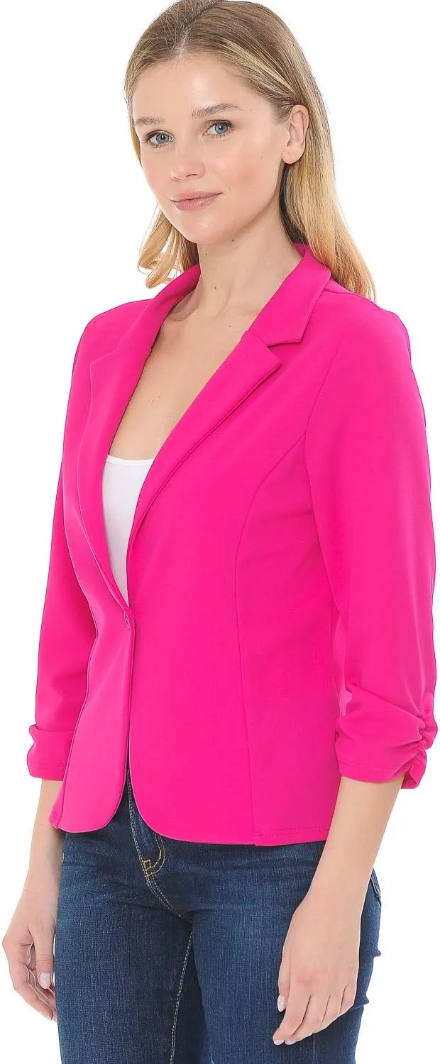 Women's 3/4 Sleeve Lightweight Casual Work Knit Blazer Jacket (S-3XL)