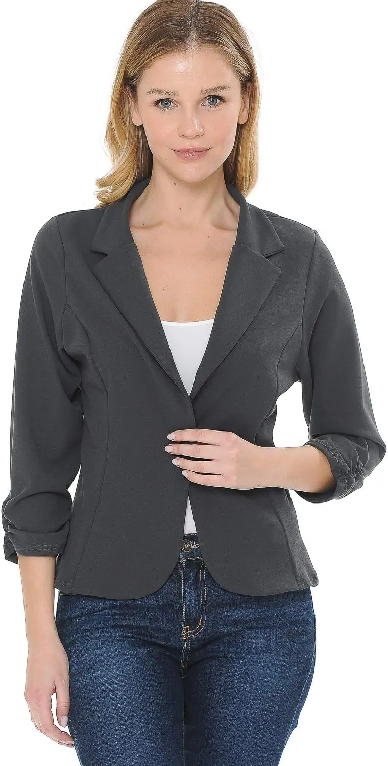 Women's 3/4 Sleeve Lightweight Casual Work Knit Blazer Jacket (S-3XL)