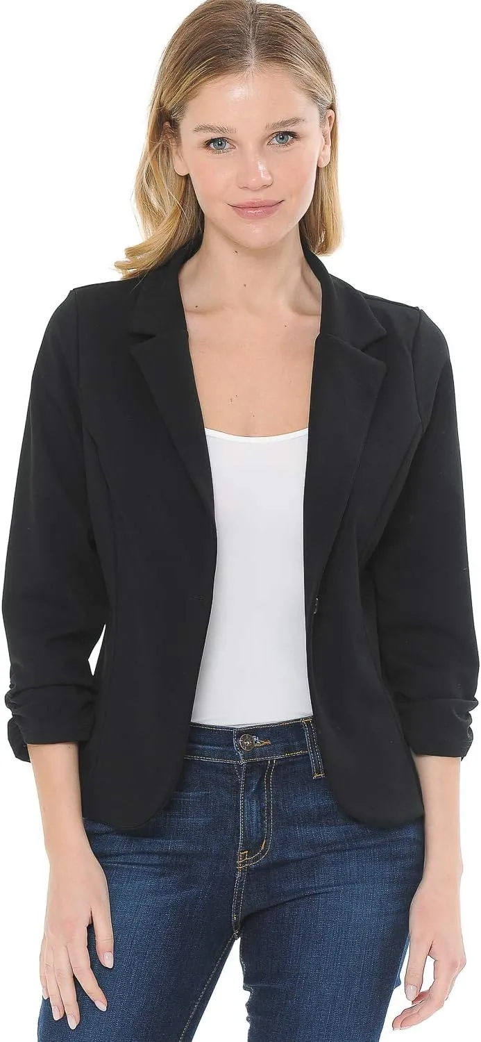 Women's 3/4 Sleeve Lightweight Casual Work Knit Blazer Jacket (S-3XL)