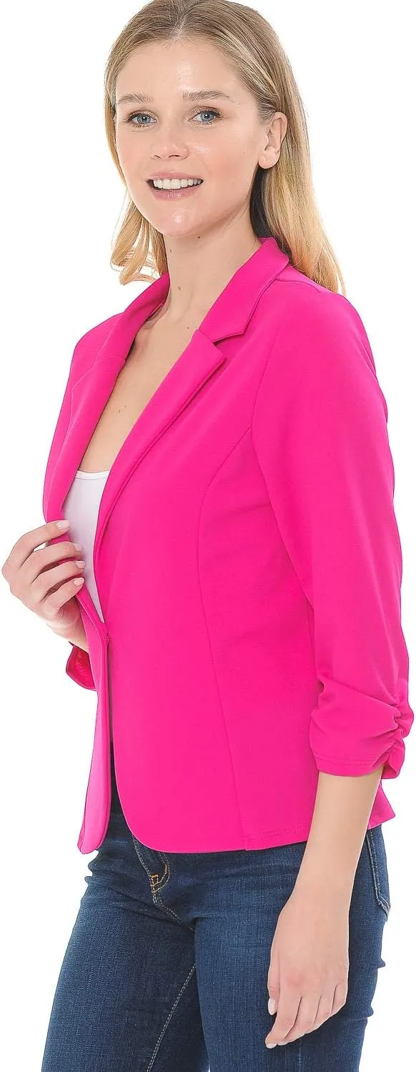 Women's 3/4 Sleeve Lightweight Casual Work Knit Blazer Jacket (S-3XL)