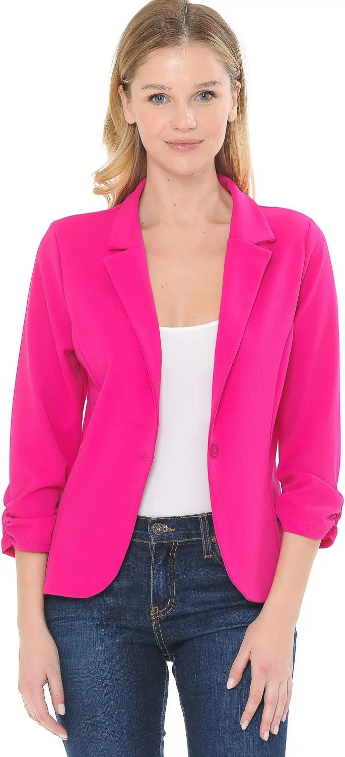 Women's 3/4 Sleeve Lightweight Casual Work Knit Blazer Jacket (S-3XL)