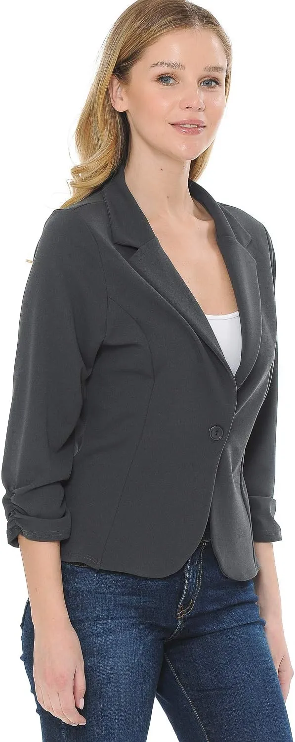 Women's 3/4 Sleeve Lightweight Casual Work Knit Blazer Jacket (S-3XL)