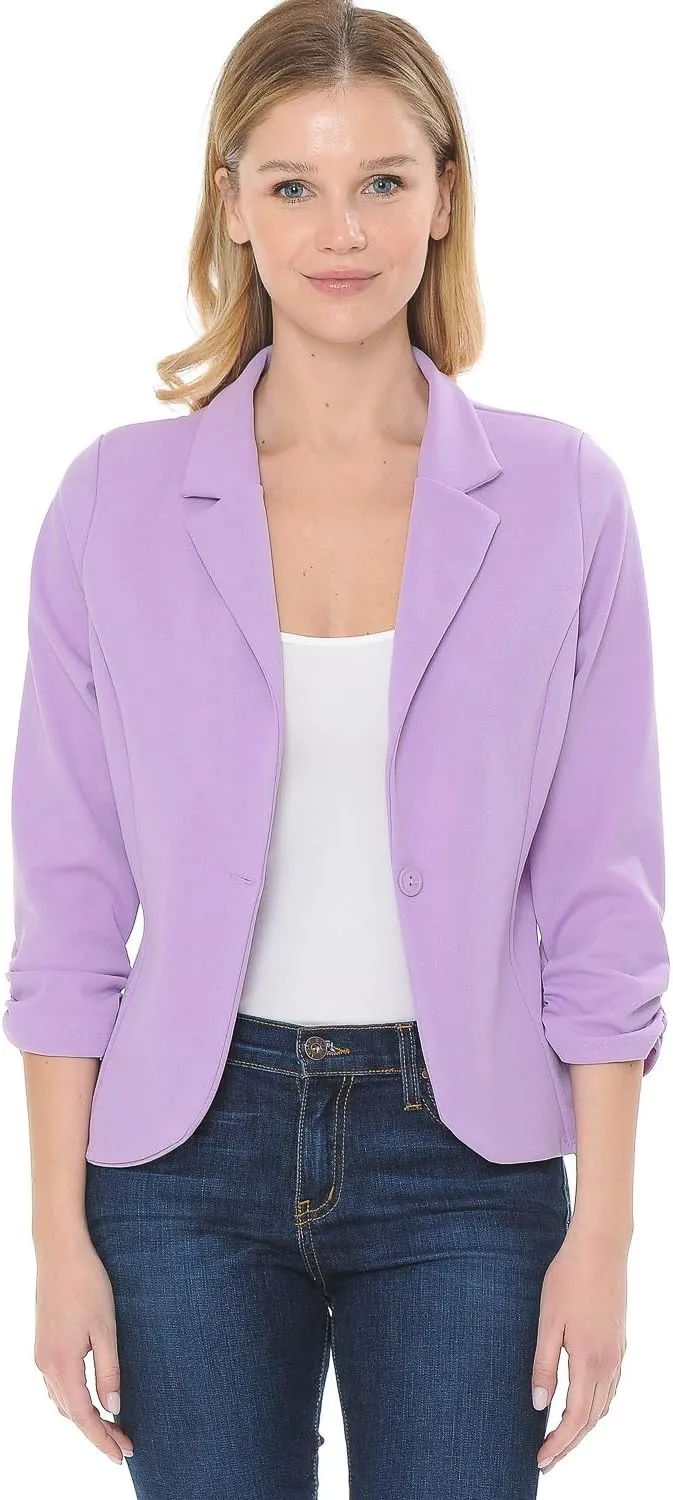Women's 3/4 Sleeve Lightweight Casual Work Knit Blazer Jacket (S-3XL)