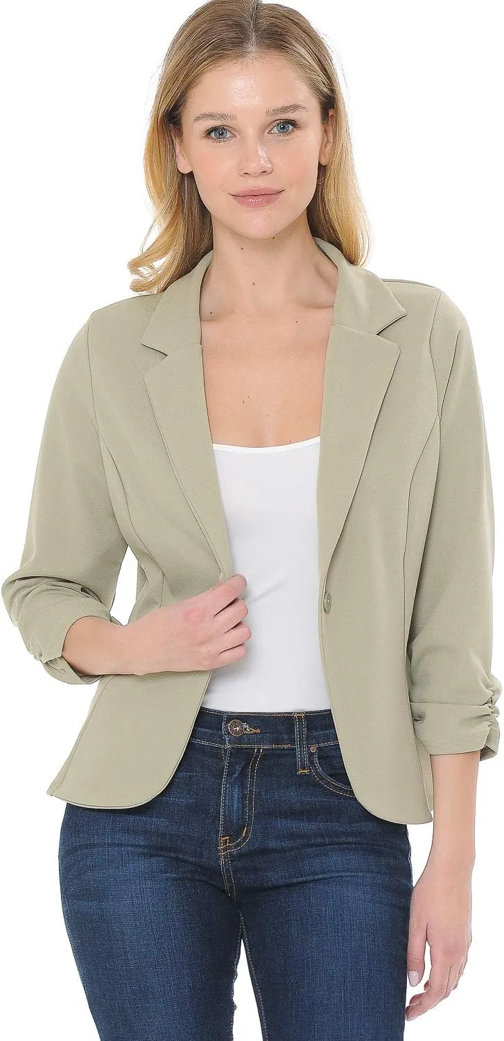 Women's 3/4 Sleeve Lightweight Casual Work Knit Blazer Jacket (S-3XL)