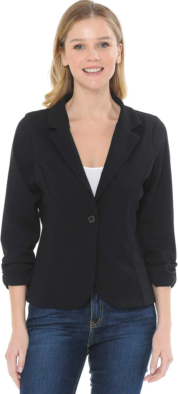 Women's 3/4 Sleeve Lightweight Casual Work Knit Blazer Jacket (S-3XL)