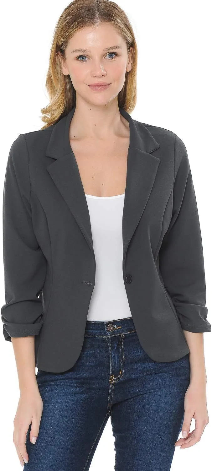 Women's 3/4 Sleeve Lightweight Casual Work Knit Blazer Jacket (S-3XL)