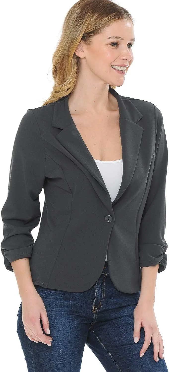 Women's 3/4 Sleeve Lightweight Casual Work Knit Blazer Jacket (S-3XL)