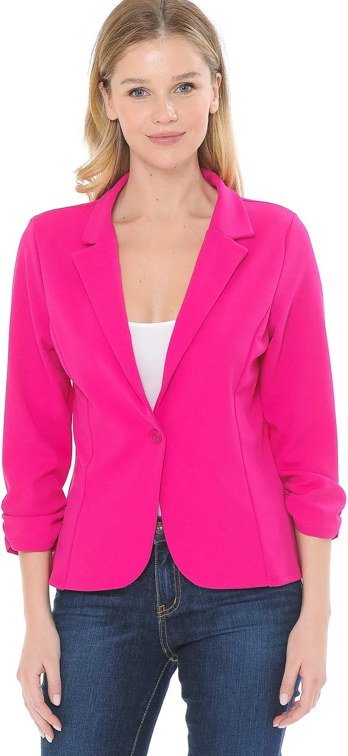 Women's 3/4 Sleeve Lightweight Casual Work Knit Blazer Jacket (S-3XL)