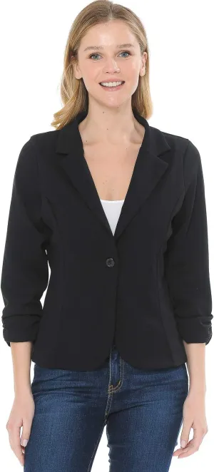 Women's 3/4 Sleeve Lightweight Casual Work Knit Blazer Jacket (S-3XL)