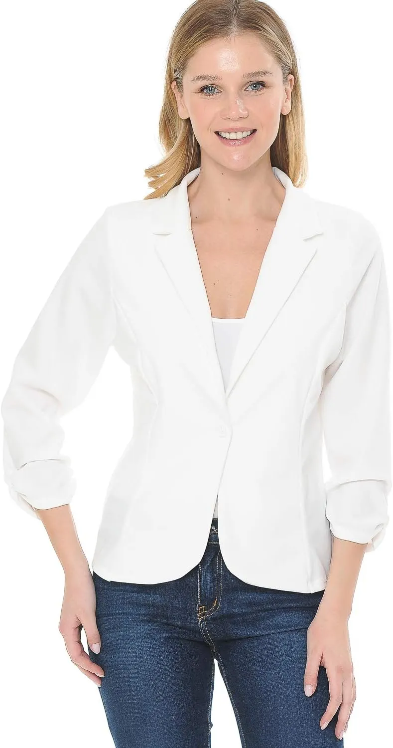Women's 3/4 Sleeve Lightweight Casual Work Knit Blazer Jacket (S-3XL)