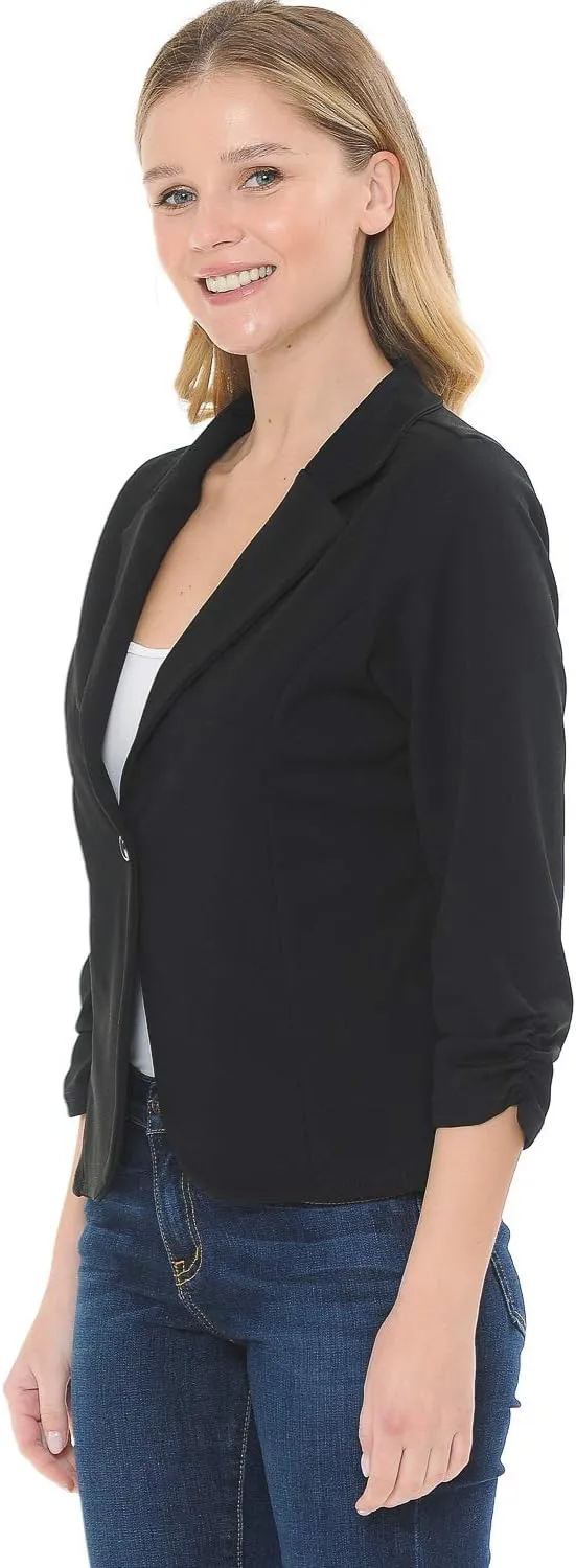 Women's 3/4 Sleeve Lightweight Casual Work Knit Blazer Jacket (S-3XL)
