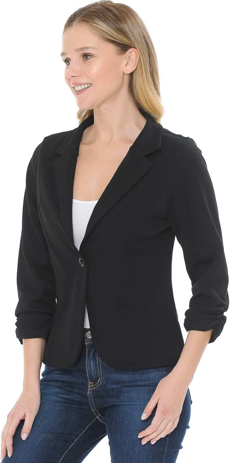 Women's 3/4 Sleeve Lightweight Casual Work Knit Blazer Jacket (S-3XL)