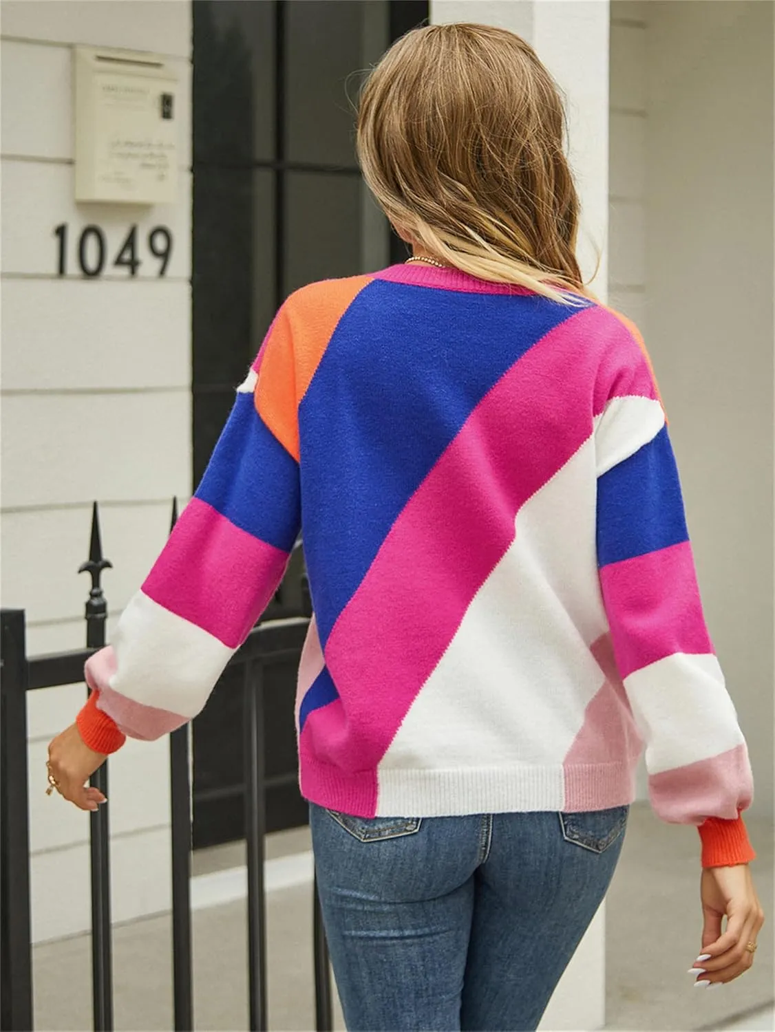 Womens Autumn Winter Sweaters Warm Comfortable Pullovers Casual Cardigans Ladies Striped Round Neck Fashion Sweater