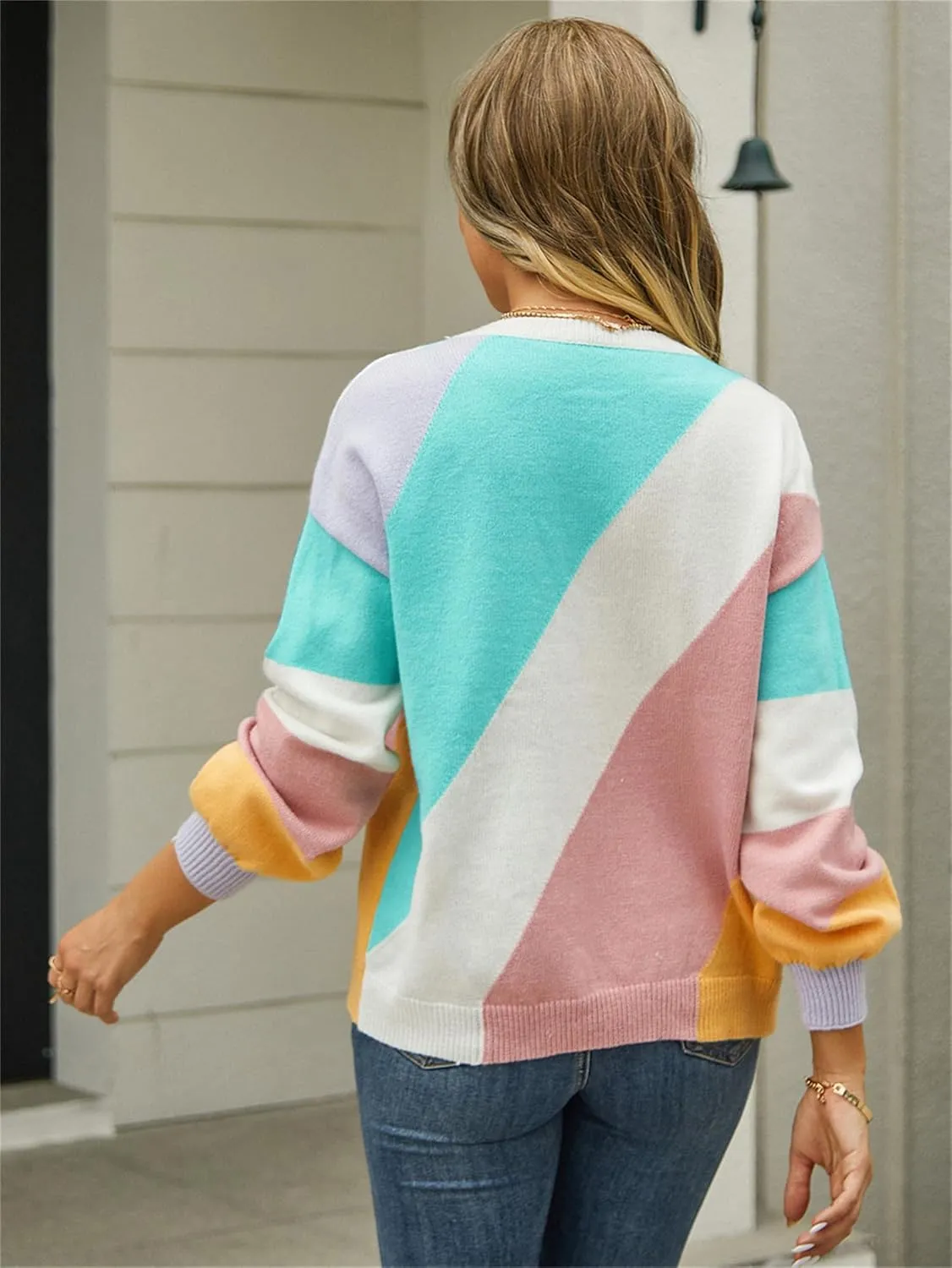 Womens Autumn Winter Sweaters Warm Comfortable Pullovers Casual Cardigans Ladies Striped Round Neck Fashion Sweater