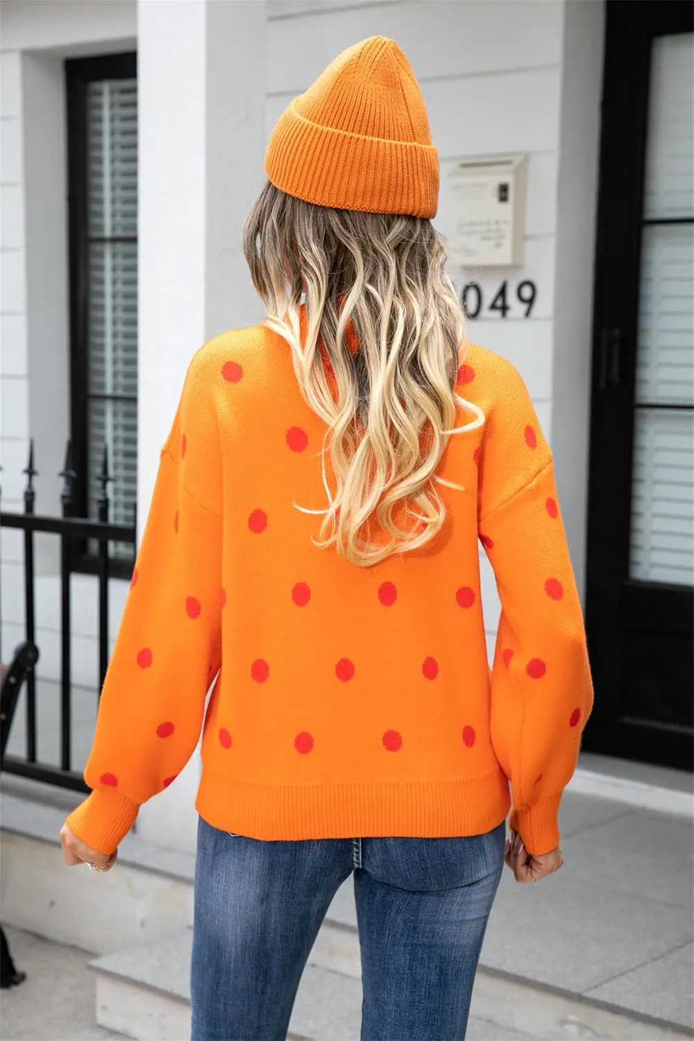Womens Autumn Winter Sweaters Warm Comfortable Pullovers Casual Fashion Cardigans Ladies Polka Dot Knit Sweater