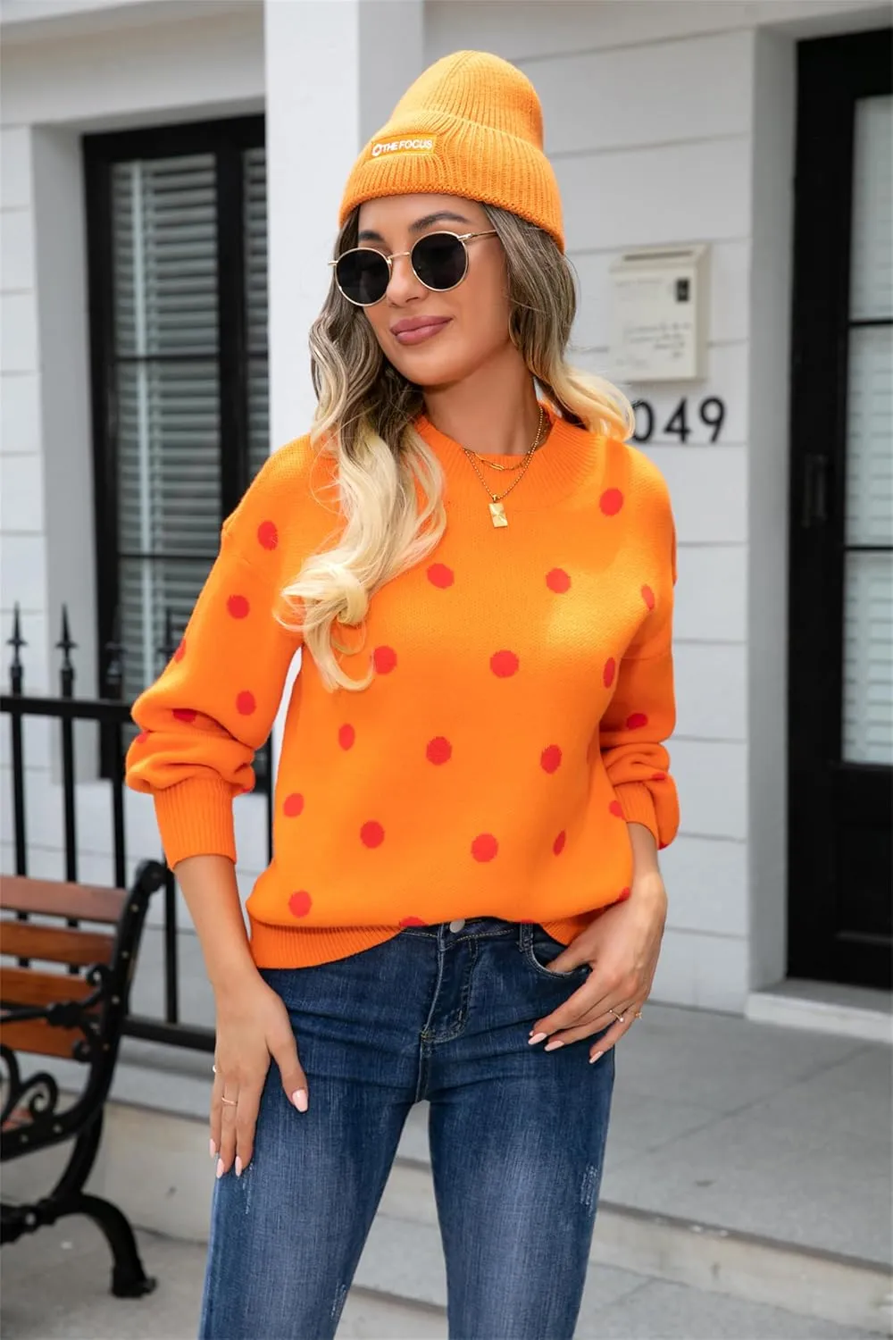 Womens Autumn Winter Sweaters Warm Comfortable Pullovers Casual Fashion Cardigans Ladies Polka Dot Knit Sweater