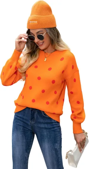 Womens Autumn Winter Sweaters Warm Comfortable Pullovers Casual Fashion Cardigans Ladies Polka Dot Knit Sweater