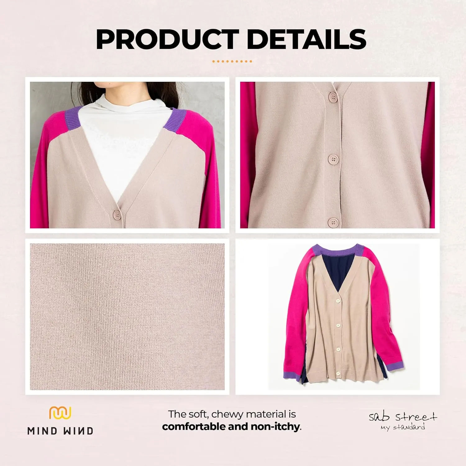 Women's Cardigan Multicolor Block Design Soft and Comfortable Button Down Sweater in Catchy Color Scheme