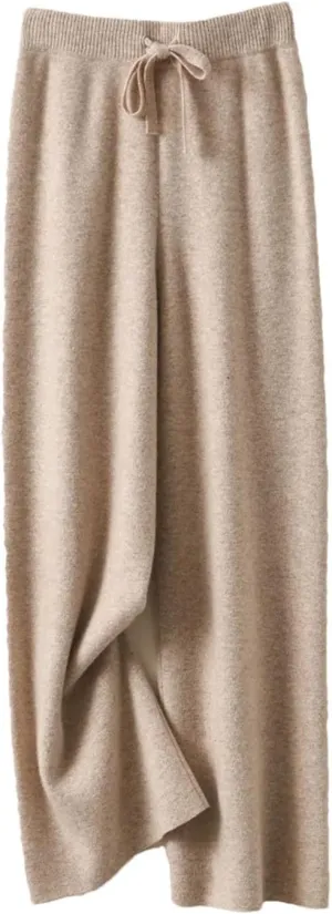 Women's Cashmere Wide Leg Pants Winter Basic Soft Warm Casual Trousers 100% Merino Wool Knitwear Pants